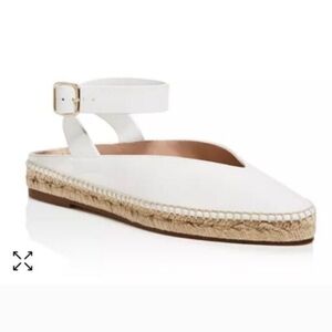 Stuart Weitzman White Leather Ankle Wrap Mule Pointy Espadrille Size 9.5